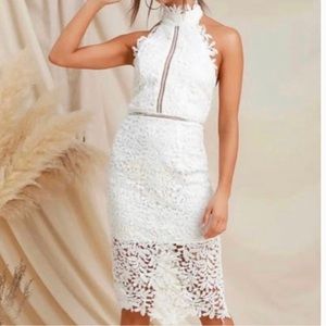 Lulu’s High Neck White Lace Dress